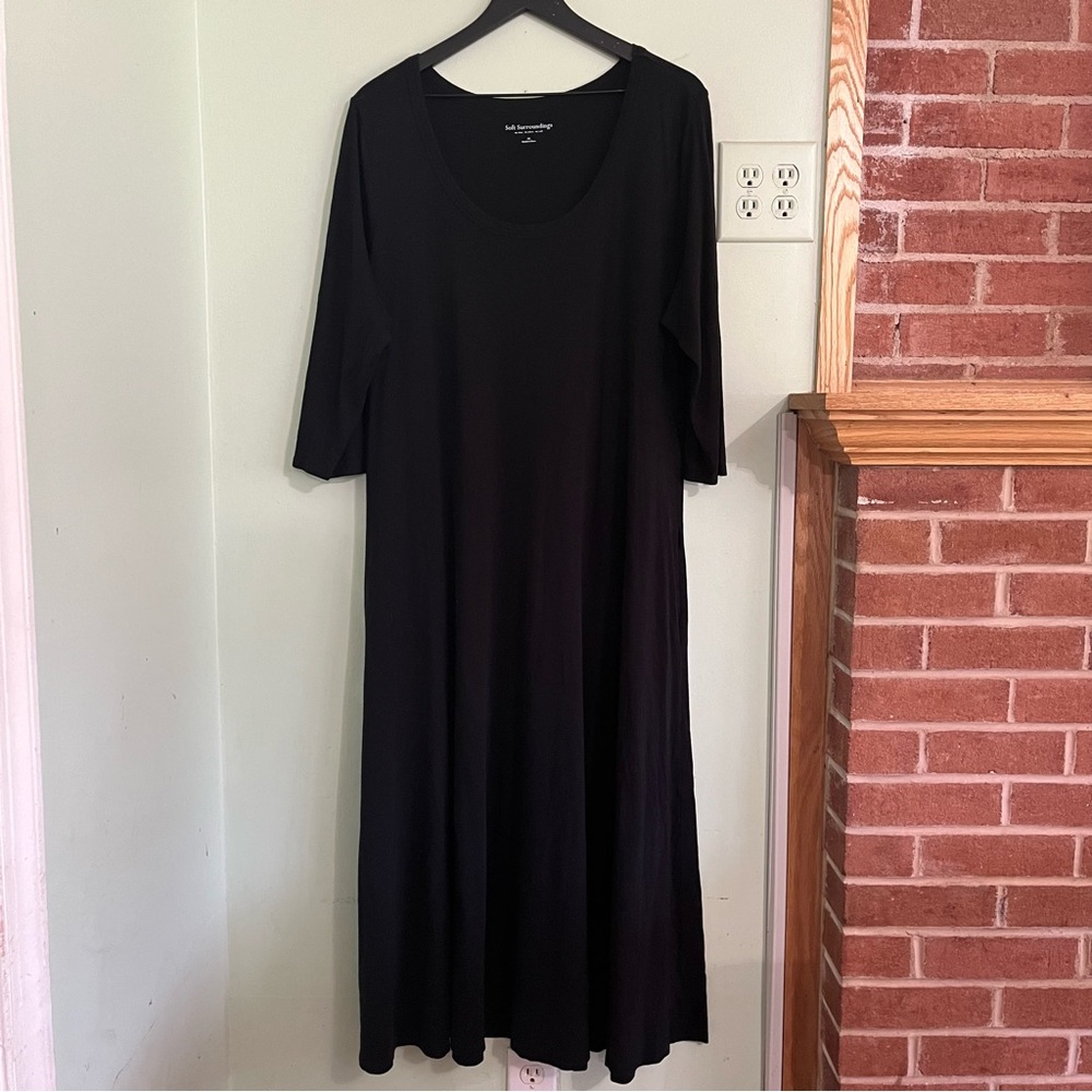 Soft Surroundings Womens Black Pima Cotton Modal Basic Dress Plus Size 3X 55472